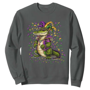 Mardigator Mardi Gras Sweatshirt Alligator Louisiana New Orleans Party Custume Beads TS10 Dark Heather Print Your Wear