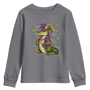 Mardigator Mardi Gras Youth Sweatshirt Alligator Louisiana New Orleans Party Custume Beads TS10 Charcoal Print Your Wear
