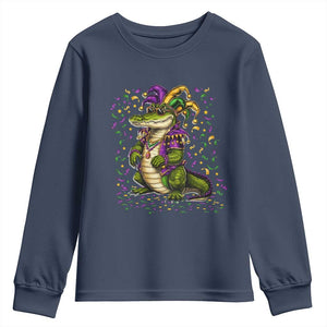Mardigator Mardi Gras Youth Sweatshirt Alligator Louisiana New Orleans Party Custume Beads TS10 Navy Print Your Wear