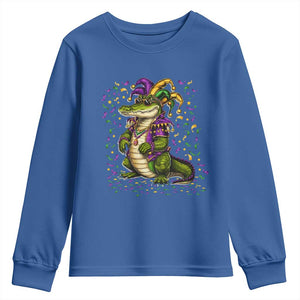 Mardigator Mardi Gras Youth Sweatshirt Alligator Louisiana New Orleans Party Custume Beads TS10 Royal Blue Print Your Wear