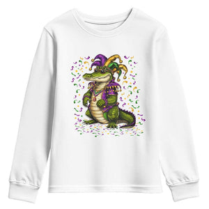 Mardigator Mardi Gras Youth Sweatshirt Alligator Louisiana New Orleans Party Custume Beads TS10 White Print Your Wear