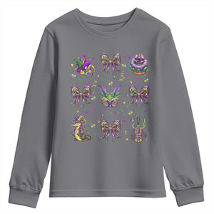 Mardi Gras Coquette Youth Sweatshirt Glitter Print Louisiana New Orleans Party Custume Beads TS10 Charcoal Print Your Wear