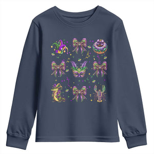 Mardi Gras Coquette Youth Sweatshirt Glitter Print Louisiana New Orleans Party Custume Beads TS10 Navy Print Your Wear