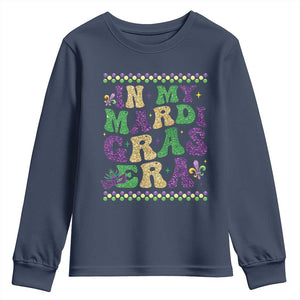 In My Mardi Gras Era Youth Sweatshirt Carnival New Orleans Trip Glitter Print TS10 Navy Print Your Wear