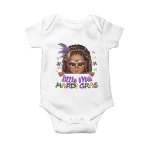 Little Miss Mardi Gras Baby Onesie Afro Messy Bun Girls Kids Mask Cute New Orleans TS10 White Print Your Wear