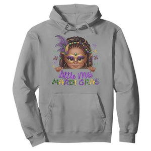 Little Miss Mardi Gras Hoodie Afro Messy Bun Girls Kids Mask Cute New Orleans TS10 Sport Gray Print Your Wear