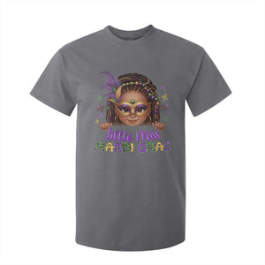 Little Miss Mardi Gras T Shirt For Kid Afro Messy Bun Girls Kids Mask Cute New Orleans TS10 Charcoal Print Your Wear