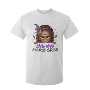 Little Miss Mardi Gras T Shirt For Kid Afro Messy Bun Girls Kids Mask Cute New Orleans TS10 White Print Your Wear