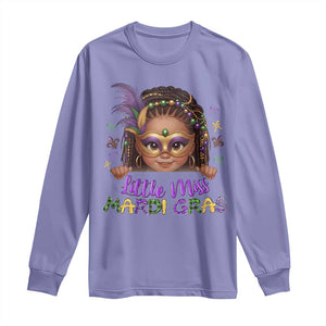 Little Miss Mardi Gras Long Sleeve Shirt Afro Messy Bun Girls Kids Mask Cute New Orleans TS10 Violet Print Your Wear