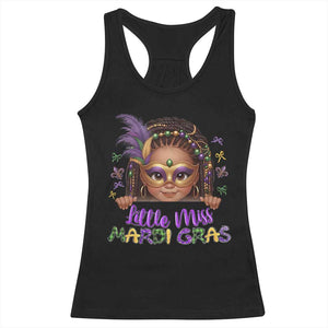 Little Miss Mardi Gras Racerback Tank Top Afro Messy Bun Girls Kids Mask Cute New Orleans TS10 Black Print Your Wear