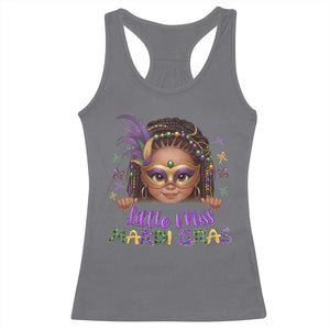 Little Miss Mardi Gras Racerback Tank Top Afro Messy Bun Girls Kids Mask Cute New Orleans TS10 Charcoal Print Your Wear