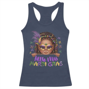Little Miss Mardi Gras Racerback Tank Top Afro Messy Bun Girls Kids Mask Cute New Orleans TS10 Navy Print Your Wear