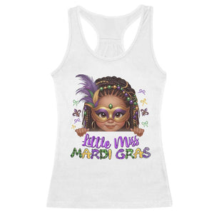 Little Miss Mardi Gras Racerback Tank Top Afro Messy Bun Girls Kids Mask Cute New Orleans TS10 White Print Your Wear