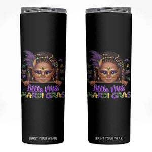 Little Miss Mardi Gras Skinny Tumbler Afro Messy Bun Girls Kids Mask Cute New Orleans TS10 Black Print Your Wear