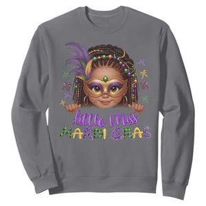 Little Miss Mardi Gras Sweatshirt Afro Messy Bun Girls Kids Mask Cute New Orleans TS10 Charcoal Print Your Wear