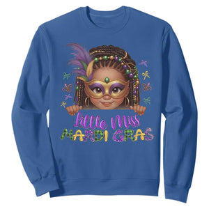 Little Miss Mardi Gras Sweatshirt Afro Messy Bun Girls Kids Mask Cute New Orleans TS10 Royal Blue Print Your Wear