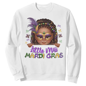 Little Miss Mardi Gras Sweatshirt Afro Messy Bun Girls Kids Mask Cute New Orleans TS10 White Print Your Wear