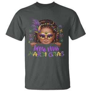 Little Miss Mardi Gras T Shirt Afro Messy Bun Girls Kids Mask Cute New Orleans TS10 Dark Heather Print Your Wear