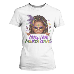 Little Miss Mardi Gras T Shirt For Women Afro Messy Bun Girls Kids Mask Cute New Orleans TS10 White Print Your Wear
