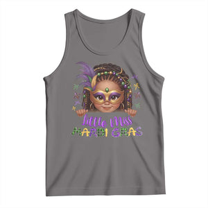 Little Miss Mardi Gras Tank Top Afro Messy Bun Girls Kids Mask Cute New Orleans TS10 Deep Heather Print Your Wear