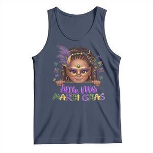 Little Miss Mardi Gras Tank Top Afro Messy Bun Girls Kids Mask Cute New Orleans TS10 Navy Print Your Wear