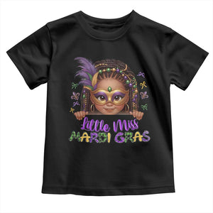 Little Miss Mardi Gras Toddler T Shirt Afro Messy Bun Girls Kids Mask Cute New Orleans TS10 Black Print Your Wear