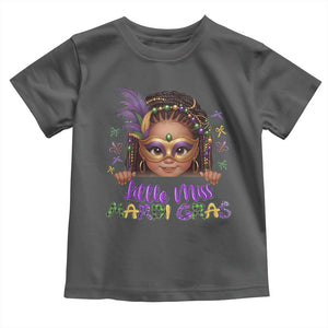 Little Miss Mardi Gras Toddler T Shirt Afro Messy Bun Girls Kids Mask Cute New Orleans TS10 Dark Heather Print Your Wear