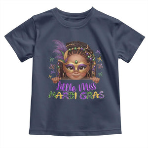 Little Miss Mardi Gras Toddler T Shirt Afro Messy Bun Girls Kids Mask Cute New Orleans TS10 Navy Print Your Wear