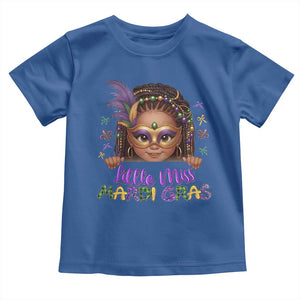Little Miss Mardi Gras Toddler T Shirt Afro Messy Bun Girls Kids Mask Cute New Orleans TS10 Royal Blue Print Your Wear