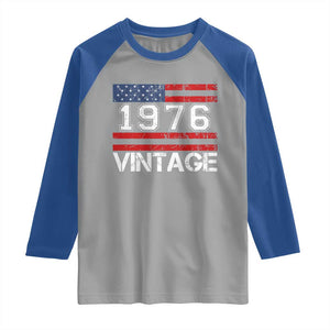 Vintage 50th Birthday Raglan Shirt Retro 1976 American Flag 50 Year Old TS10 Sport Gray Royal Print Your Wear