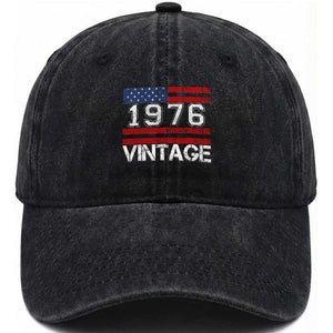 Vintage 50th Birthday Washed Cotton Baseball Cap Retro 1976 American Flag 50 Year Old