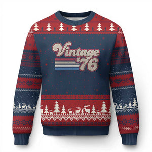 Vintage 50th Birthday Ugly Christmas Sweater Retro 1976 50 Year Old Stripes TS10 Navy Red Print Your Wear