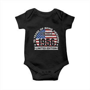 70th Birthday Baby Onesie Vintage 1956 70 Year Old Birthday American Flag TS10 Black Print Your Wear