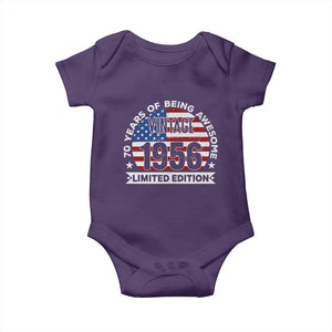 70th Birthday Baby Onesie Vintage 1956 70 Year Old Birthday American Flag TS10 Purple Print Your Wear