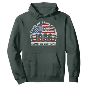 70th Birthday Hoodie Vintage 1956 70 Year Old Birthday American Flag TS10 Dark Forest Green Print Your Wear