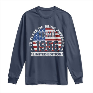 70th Birthday Long Sleeve Shirt Vintage 1956 70 Year Old Birthday American Flag TS10 Navy Print Your Wear