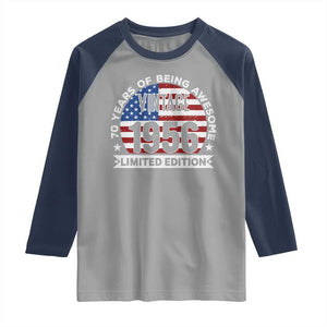 70th Birthday Raglan Shirt Vintage 1956 70 Year Old Birthday American Flag TS10 Sport Gray Navy Print Your Wear