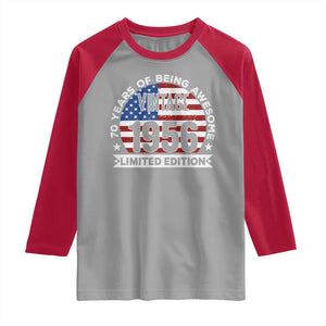 70th Birthday Raglan Shirt Vintage 1956 70 Year Old Birthday American Flag TS10 Sport Gray Red Print Your Wear