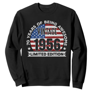 70th Birthday Sweatshirt Vintage 1956 70 Year Old Birthday American Flag TS10 Black Print Your Wear