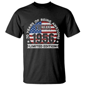 70th Birthday T Shirt - Vintage 1956 70 Year Old Birthday American Flag Tee TS10 Black Print Your Wear