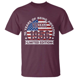 70th Birthday T Shirt - Vintage 1956 70 Year Old Birthday American Flag Tee TS10 Maroon Print Your Wear