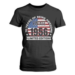 70th Birthday T Shirt For Women Vintage 1956 70 Year Old Birthday American Flag TS10 Black Print Your Wear