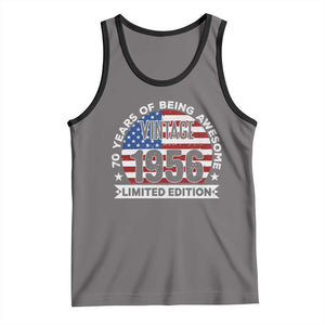 70th Birthday Tank Top Vintage 1956 70 Year Old Birthday American Flag TS10 Deep Heather Black Print Your Wear