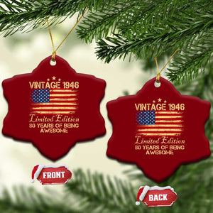 80th Birthday Ceramic Ornament Vintage 1946 Limited Edition 80 Year Old Birthday USA Flag TS10 Print Your Wear