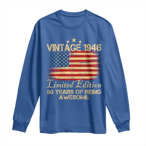 80th Birthday Long Sleeve Shirt Vintage 1946 Limited Edition 80 Year Old Birthday USA Flag TS10 Royal Blue Print Your Wear