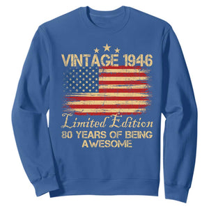 80th Birthday Sweatshirt Vintage 1946 Limited Edition 80 Year Old Birthday USA Flag TS10 Royal Blue Print Your Wear