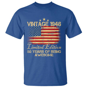 80th Birthday T Shirt - Vintage 1946 Limited Edition 80 Year Old Birthday USA Flag Tee TS10 Royal Blue Print Your Wear