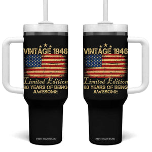 80th Birthday Tumbler With Handle Vintage 1946 Limited Edition 80 Year Old Birthday USA Flag TS10 One Size: 40 oz Black Print Your Wear