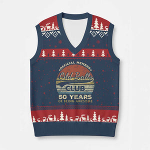 Funny 50th Birthday V-Neck Knit Sweater Vest Retro Old Balls Club 50 Years Of Awesome Gag Gift TS10 Navy Red Print Your Wear