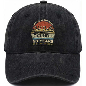 Funny 50th Birthday Washed Cotton Baseball Cap Retro Old Balls Club 50 Years Of Awesome Gag Gift